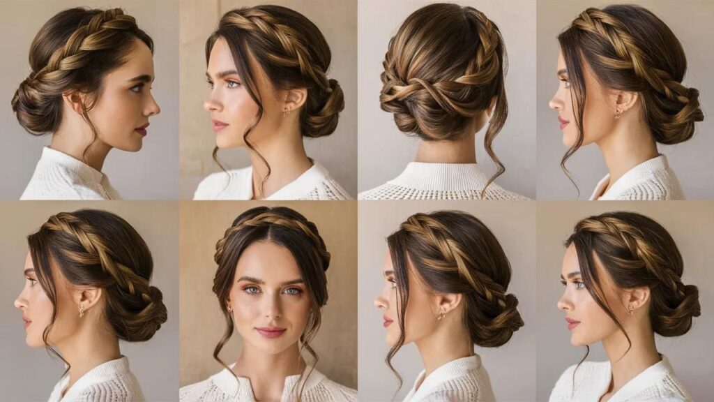 Woman with elegant braid updo, perfect for busy women