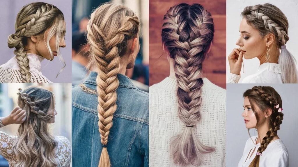 Four different types of braids: fishtail, French, Dutch, and waterfall. Perfect for busy women.