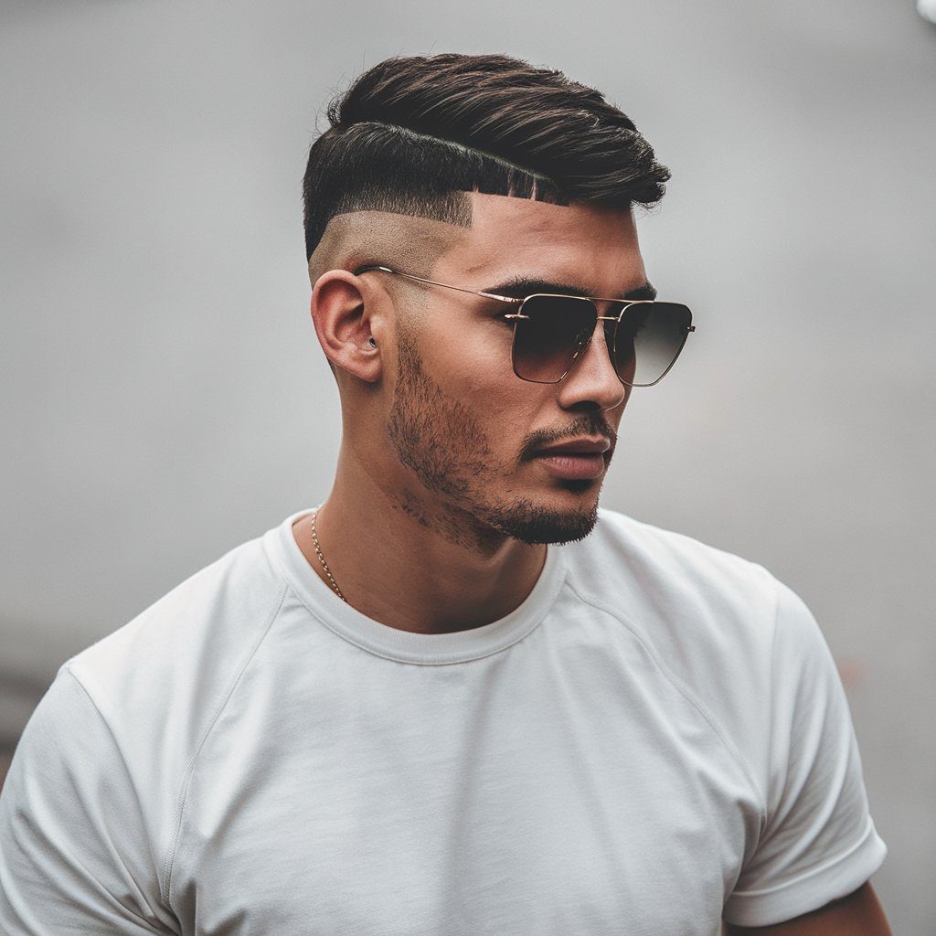 The fade drops down behind the ear, following the natural curve of the head.