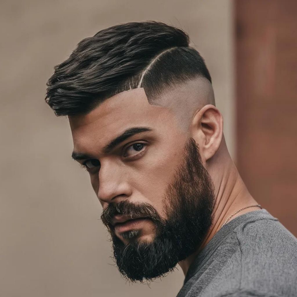 Low Taper Fade with Caesar Cut with Beard