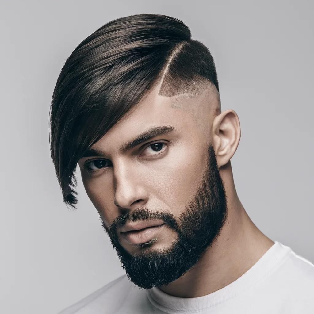 Low Taper Fade with Fringe and Beard