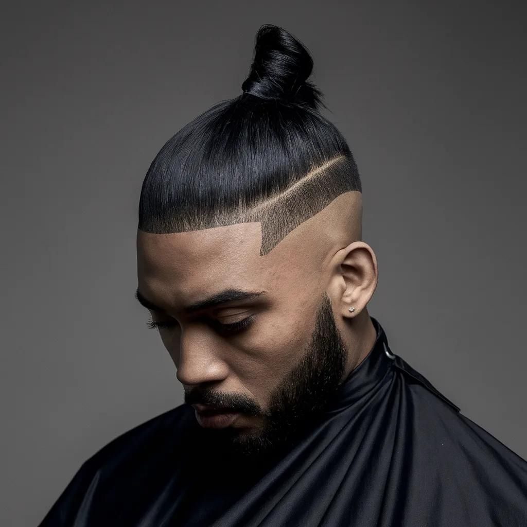 Low Taper Fade with Top Knot