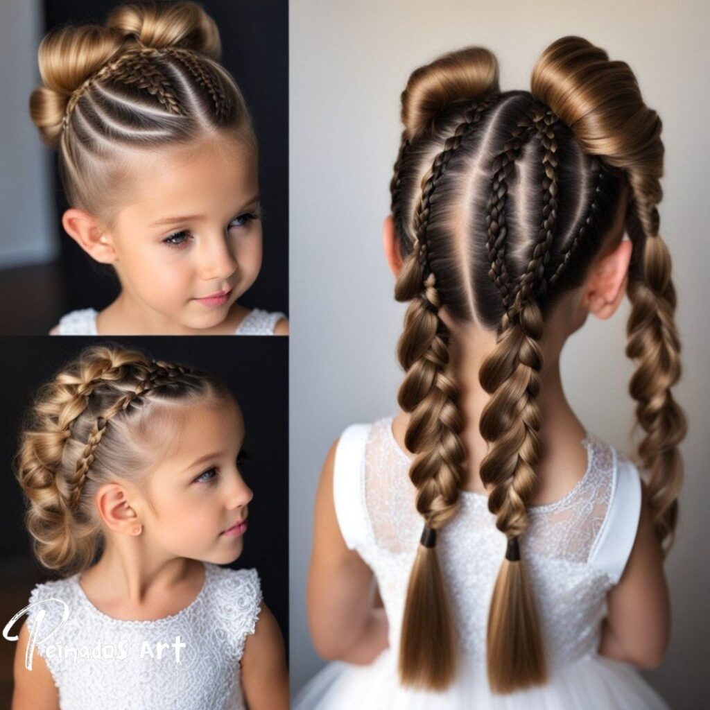 una niña con trenzas en el cabello que muestra peinados elegantes para niñas con trenzas.