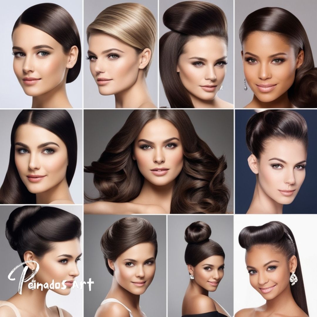 Un collage diverso que muestra varios peinados para mujeres, incluidos peinados con vaselina para niñas.