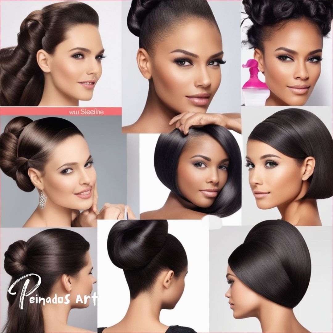 Un collage formal que presenta varios peinados para mujeres negras, incluidos peinados con vaselina para niñas.

