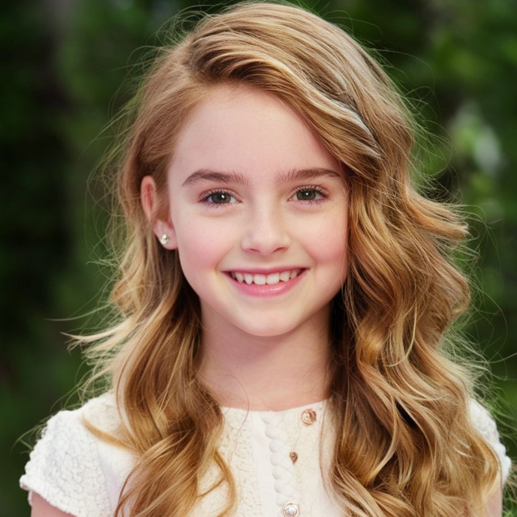 Imagen de una niña sonriente con cabello largo y ondulado.