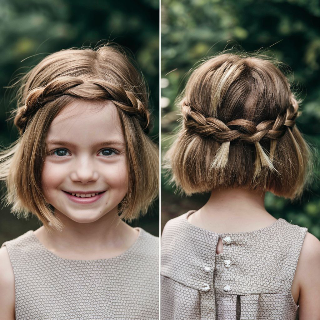 Dos imágenes de una niña pequeña con su cabello en una trenza. Peinados con pelo suelto para niñas.