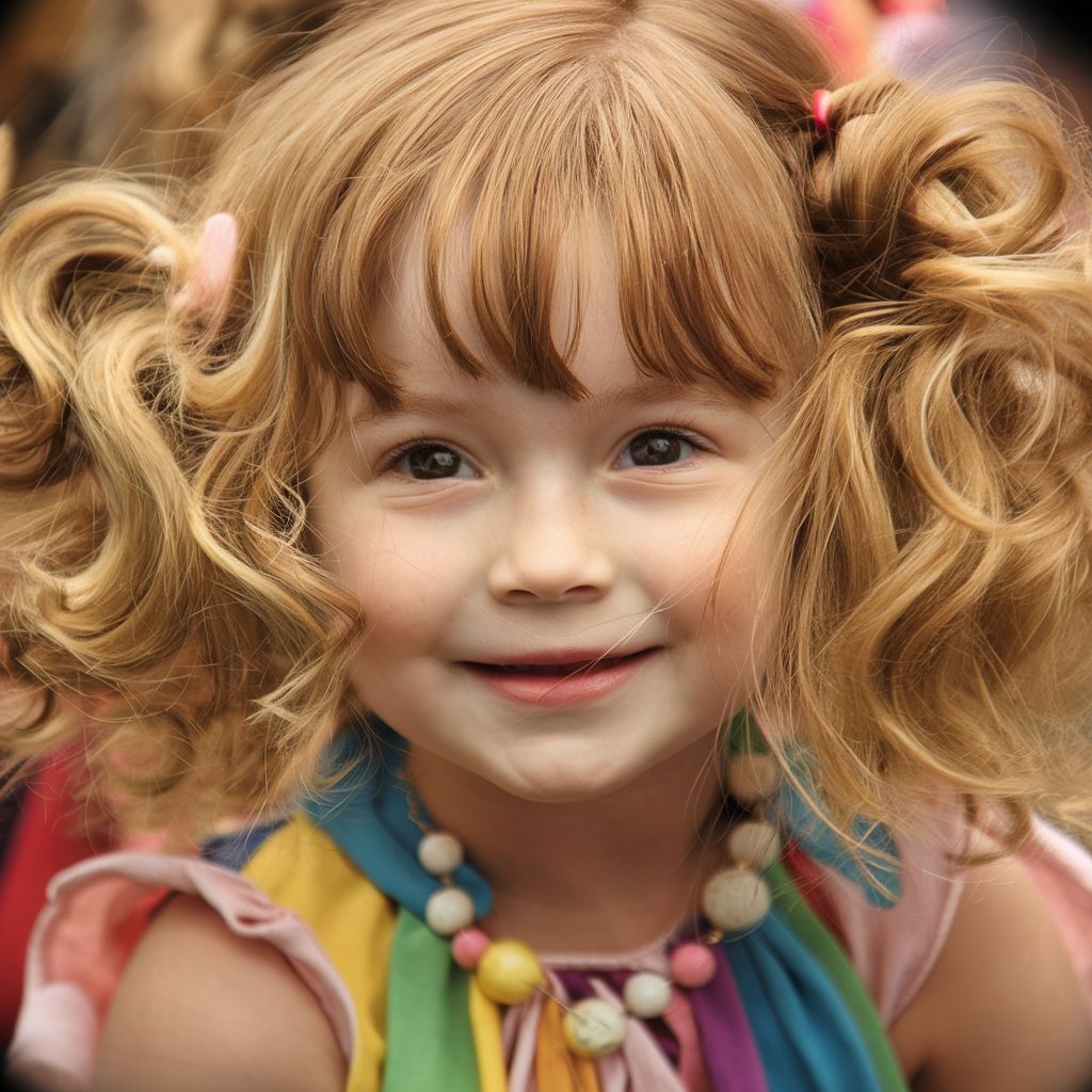 Una niña sonriente con un peinado suelto.