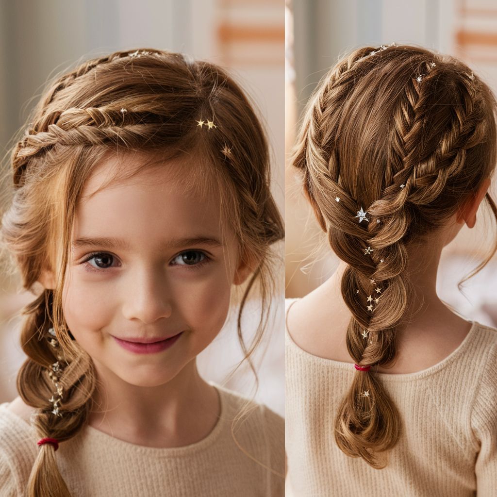 Imagen de una niña con una trenza larga. Peinados con pelo suelto para niñas