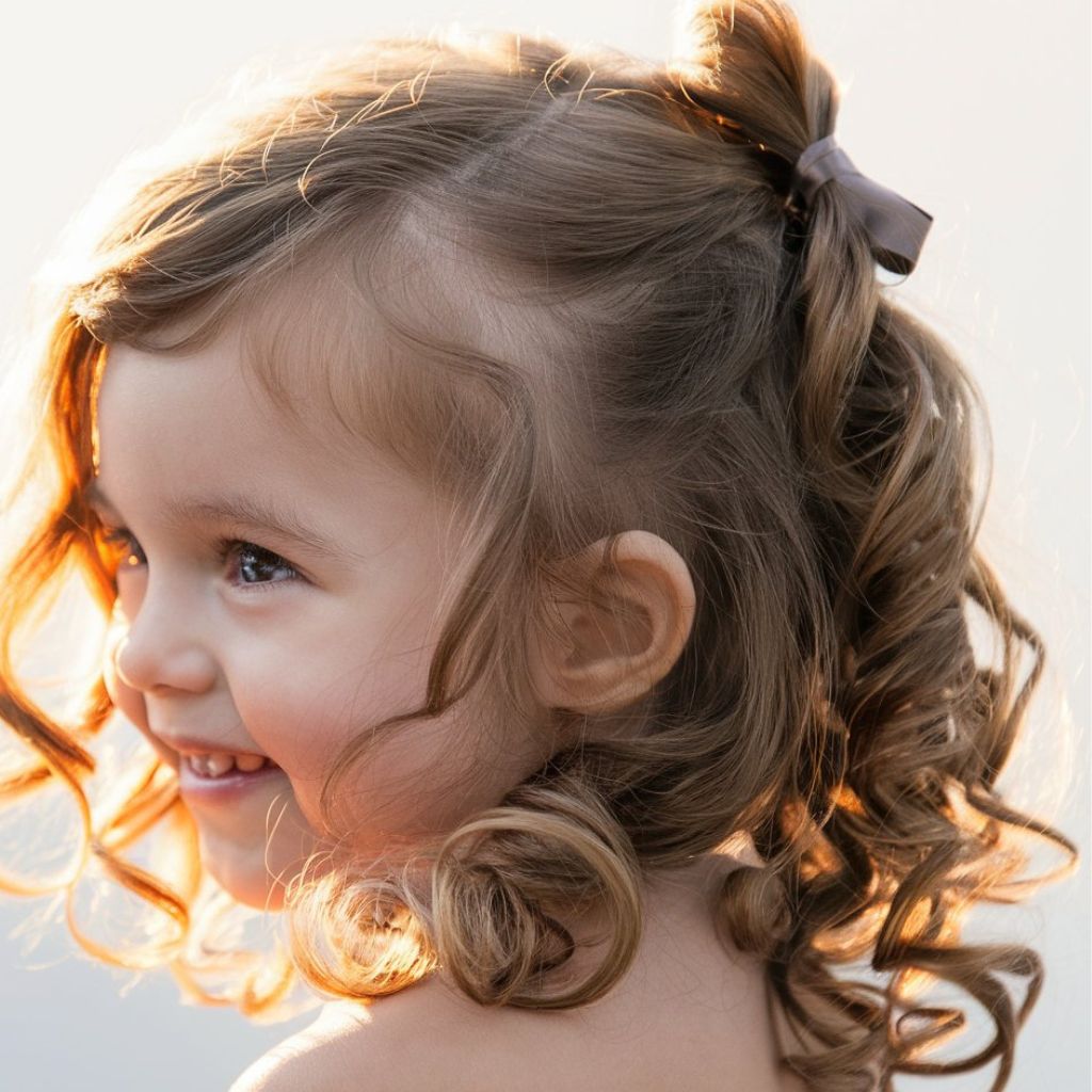  Una niña con cabello rizado sonriendo.