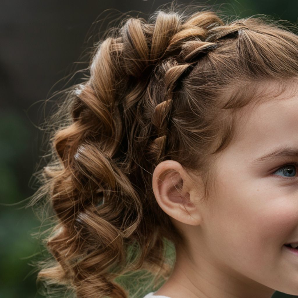  Imagen de una niña joven con cabello rizado en una coleta.