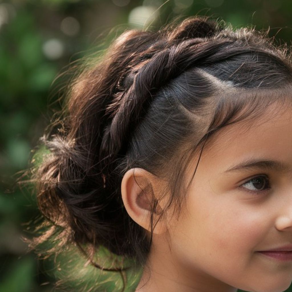 Imagen de una niña pequeña con una trenza en su cabello.