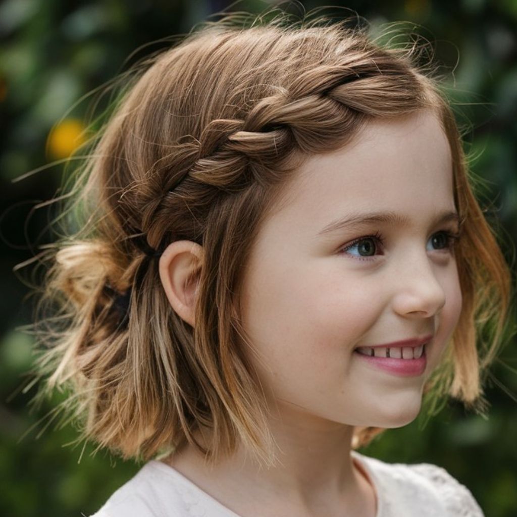 Imagen de una niña con una trenza en su cabello. Peinados con pelo suelto para niñas.