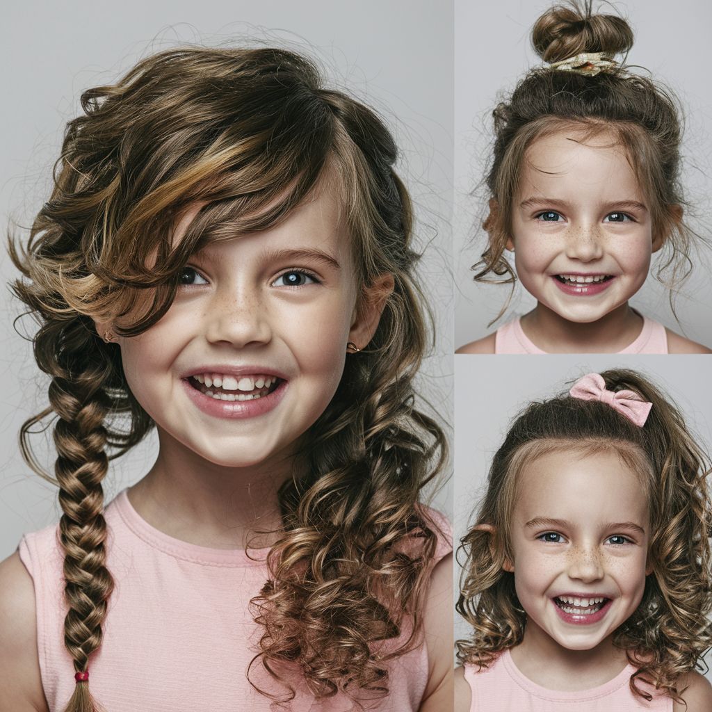 Imágenes de una niña con cabello rizado. Peinados sueltos para niñas con rizos.