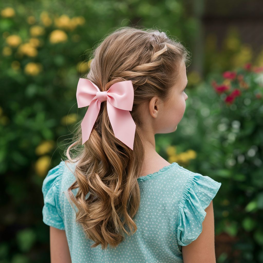 Peinado para niñas de 10 años: media coleta con lazo. Un estilo sencillo y encantador para lucir el pelo suelto. ¡Ideal para cualquier ocasión!