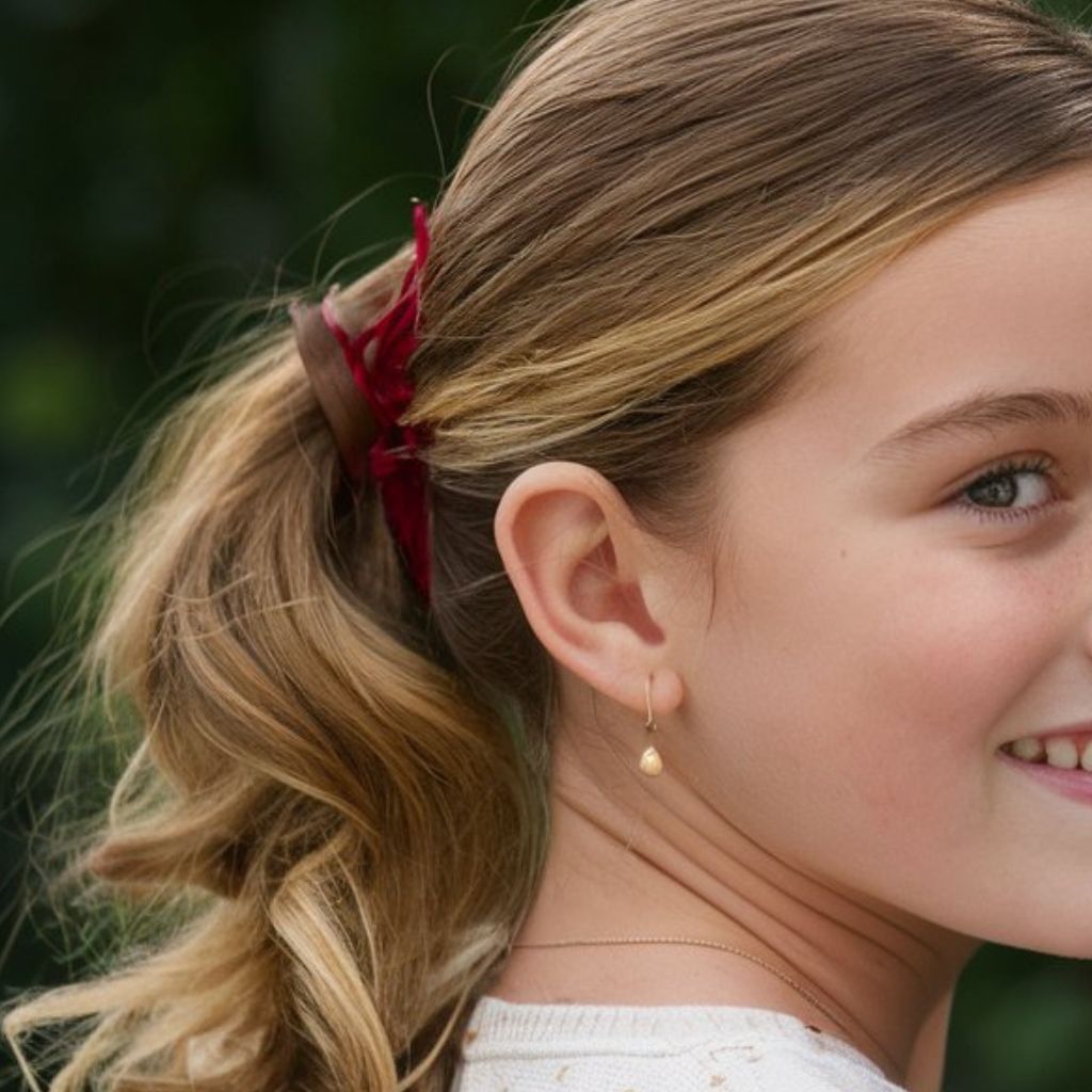 Peinado suelto para niñas de 10 años: cabello suelto con ondas naturales y una diadema de flores.