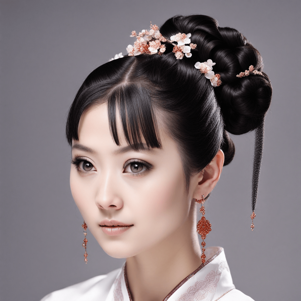 Chica china elegante con peinado tradicional.
