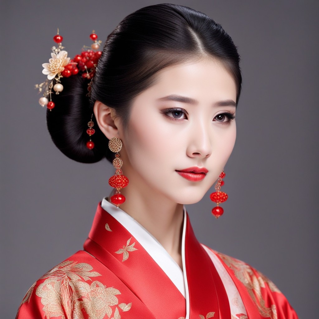 Mujer china con atuendo tradicional, exhibiendo peinados adecuados para niñas.