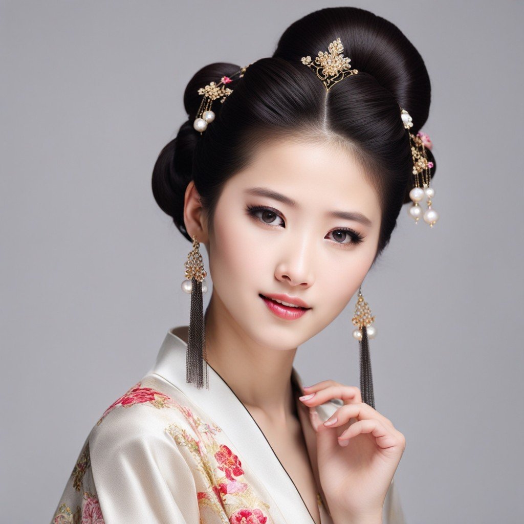 Esta imagen muestra el peinado chino y los peinados tradicionales de una mujer deslumbrante.