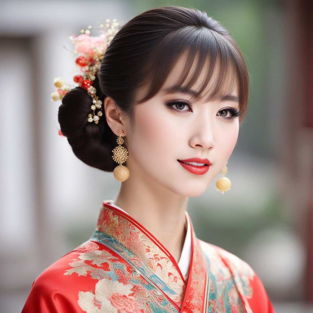 elegante mujer china con ropa tradicional, mostrando peinados chinos para niña