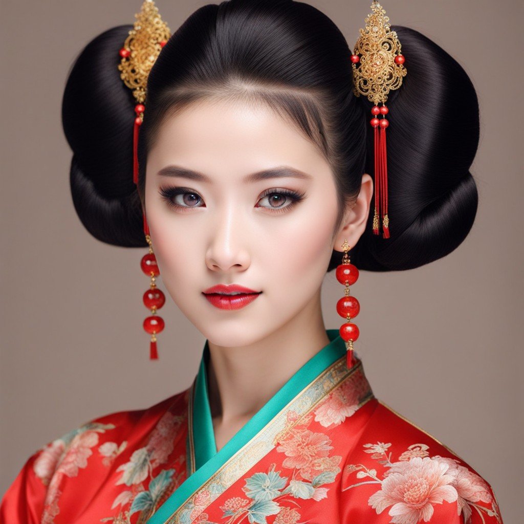 una impresionante mujer china vestida con un atuendo tradicional que muestra elegantes peinados chinos para niñas.