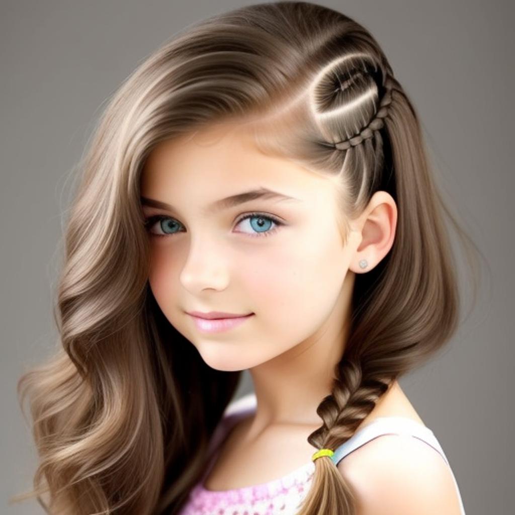 Una joven con cabello largo y trenza, mostrando peinados sueltos para una niña de 11 años.