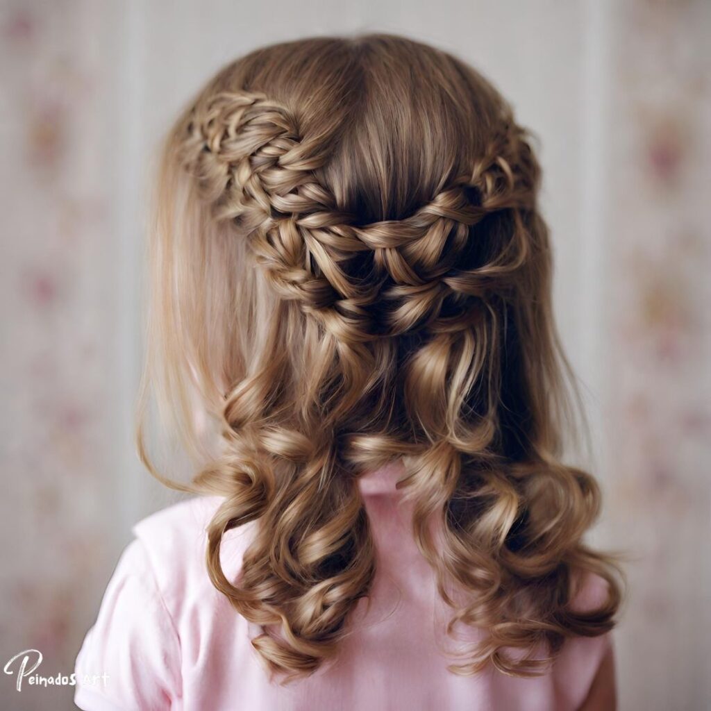 Una niña con una trenza de pelo largo, que muestra una opción de peinado para un niño de 5 años con el pelo suelto.