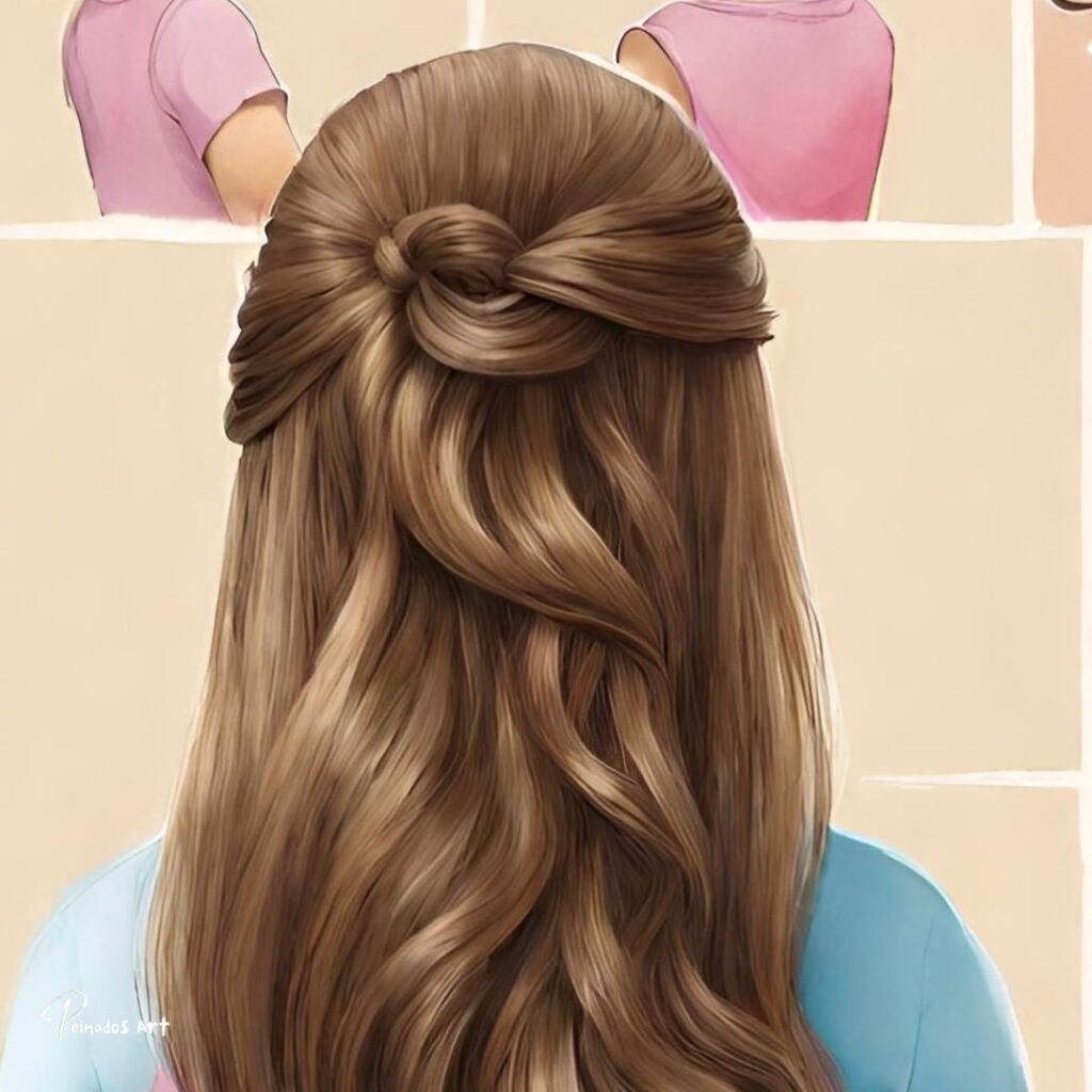 Instrucciones visuales para hacer un peinado de cola de caballo, perfecto para una niña de 5 años con el pelo suelto.