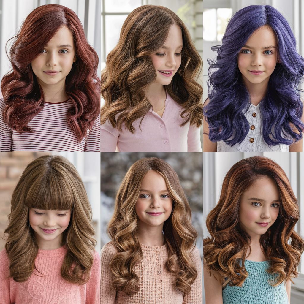Una variedad de peinados ondulados para niñas, bellamente exhibidos en un cautivador collage de looks lindos y modernos.