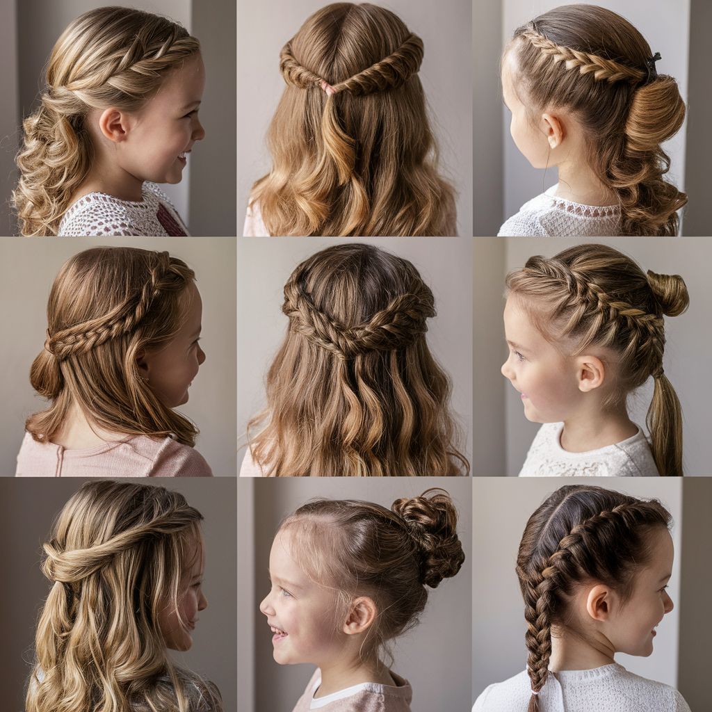 Explora un encantador collage de peinados ondulados para niñas pequeñas, que presenta una variada selección de opciones encantadoras y modernas.
