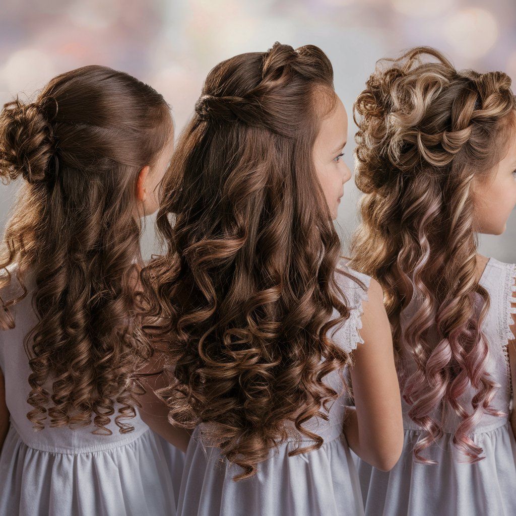 Colección de peinados lisos para niñas, con bobs elegantes, flequillo lateral y raya al medio.