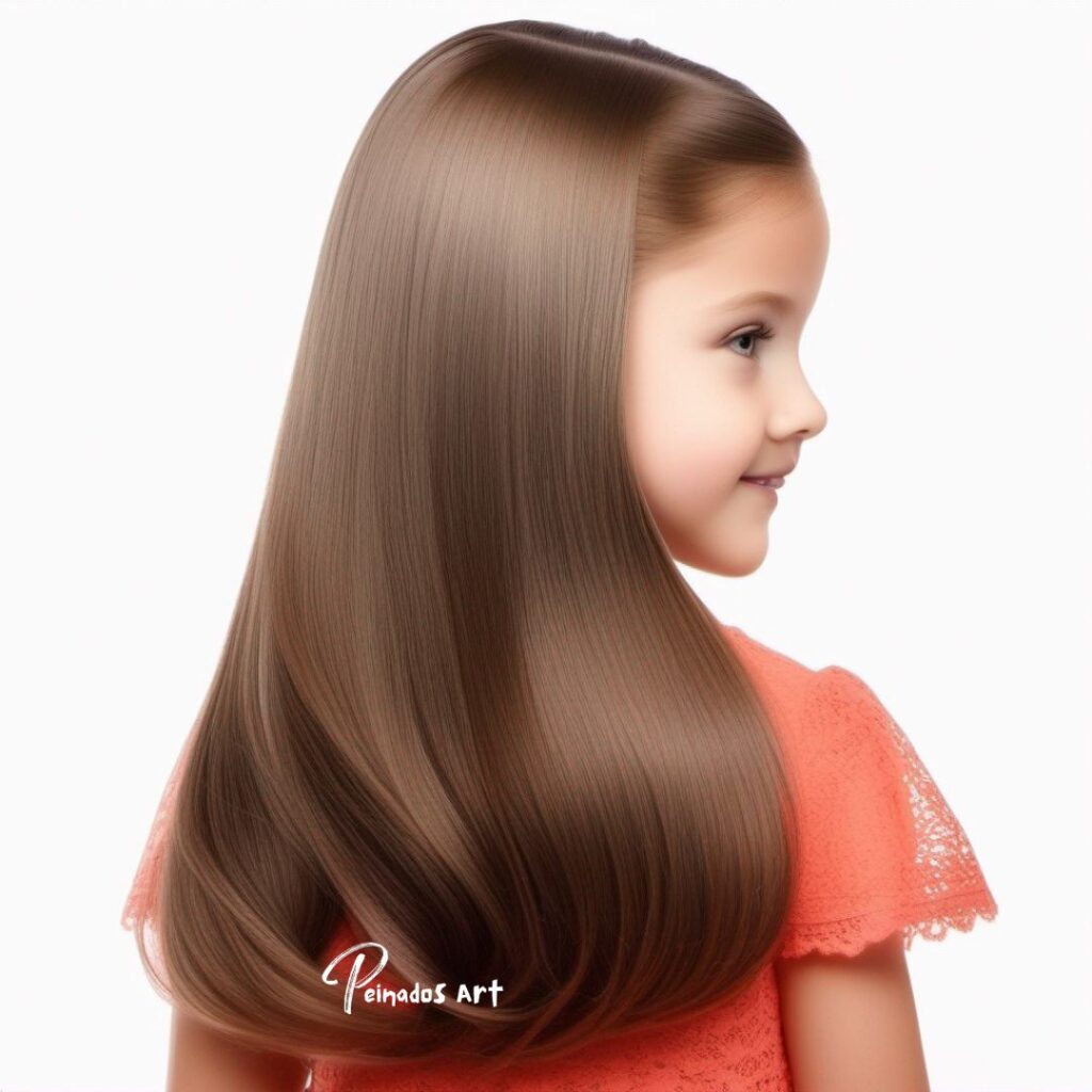 Una linda chica que muestra varios peinados para cabello largo, haciendo alarde de sus mechones lisos y sueltos.