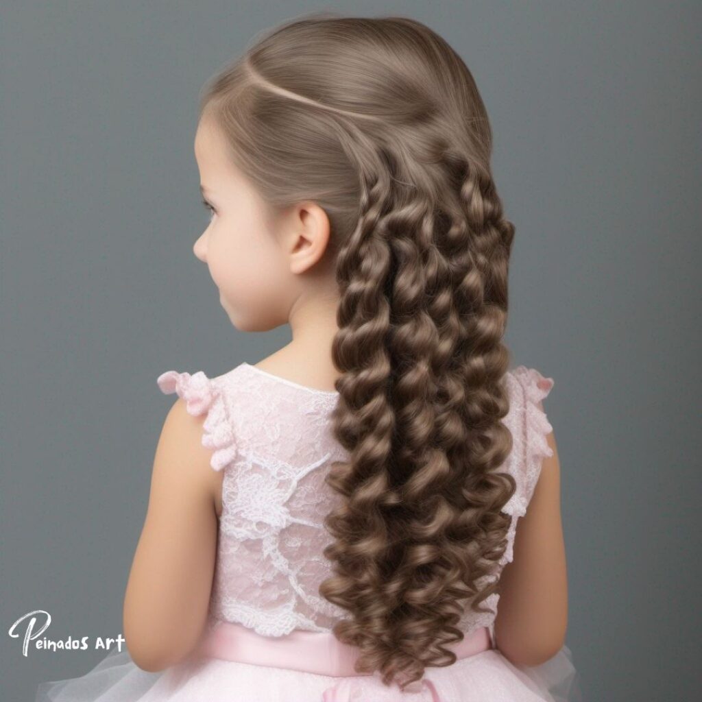 Pelo largo y rizado de una linda niña, ideal para probar nuevos peinados.
