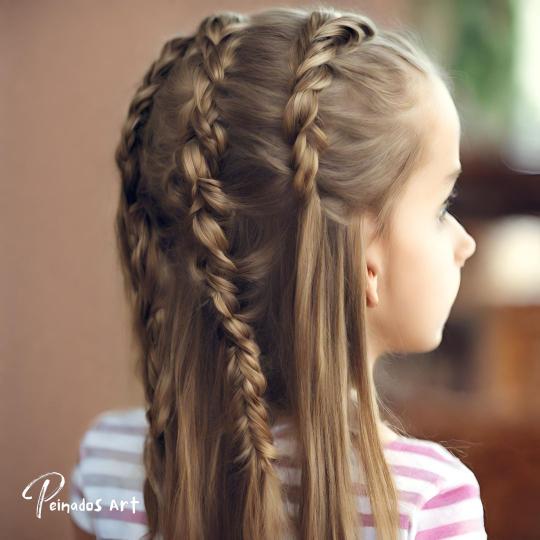 Imagen de una niña con cabello largo peinado en una trenza, que brinda inspiración para peinados fáciles para niñas con cabello largo.