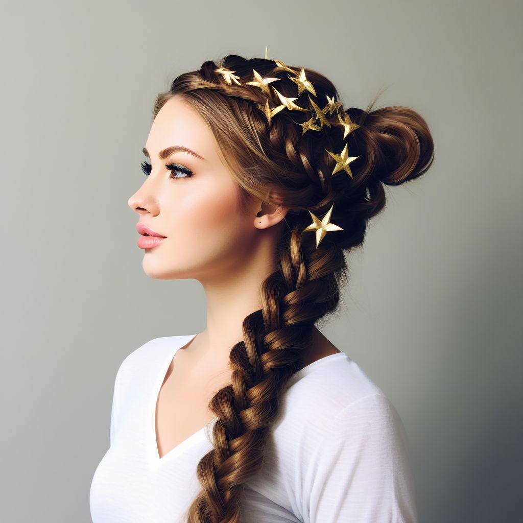 Haz una trenza en forma de estrella comenzando desde la parte superior de la cabeza. ¡Un peinado llamativo y festivo que seguramente impresionará a todos Peinados Navideños para Niñas.