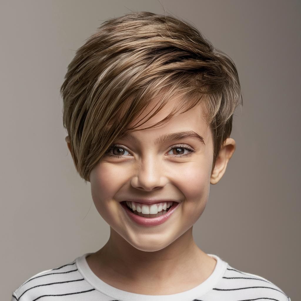 Imagen de una niña con un corte de pelo moderno.